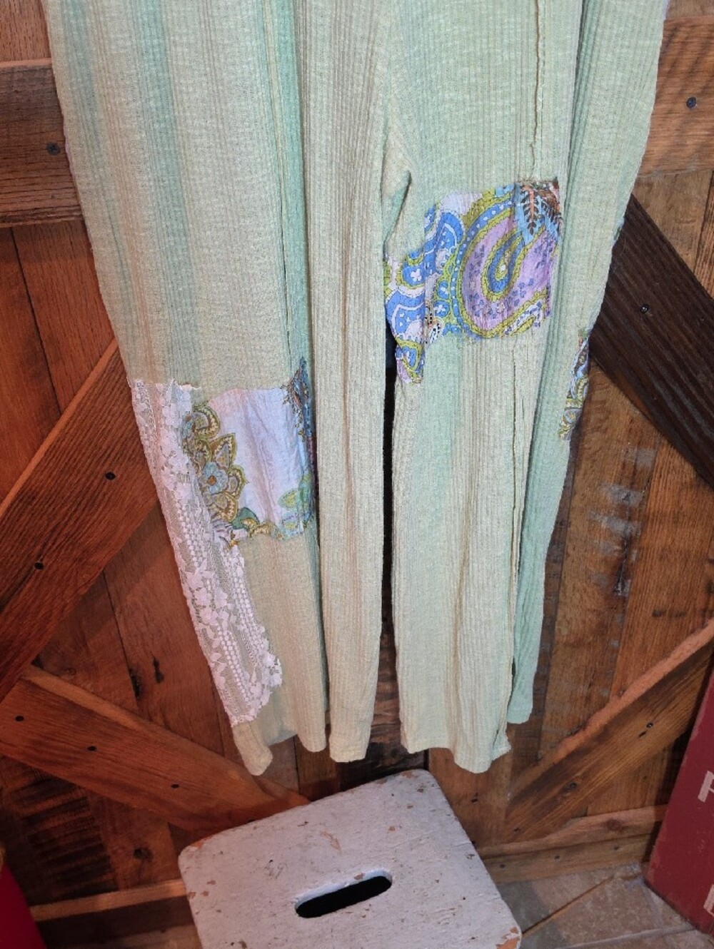 177p POL Light Green Paisley Patchwork Sleeveless Romper Jumpsuit - Picture 13 of 14